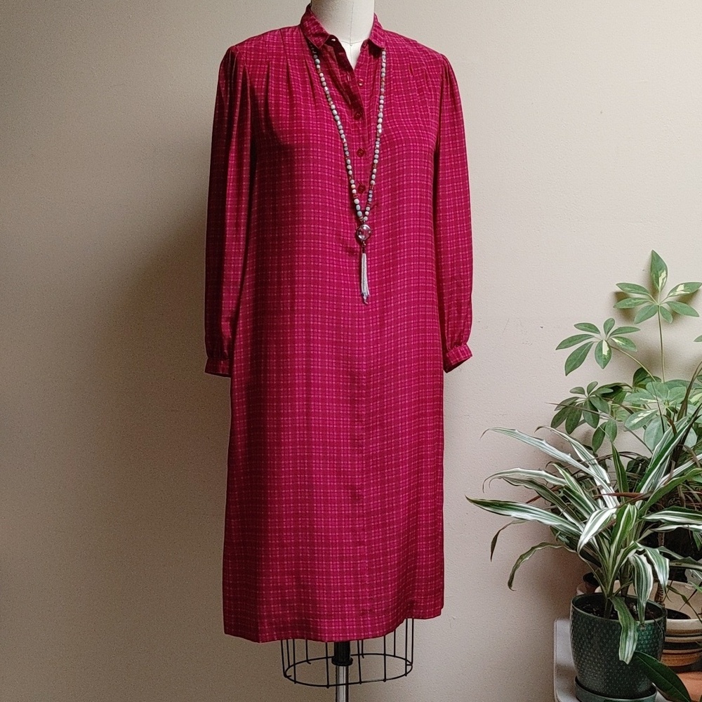 VTG Miss Bergdorf Burgundy and Pink Silk Shift Size S